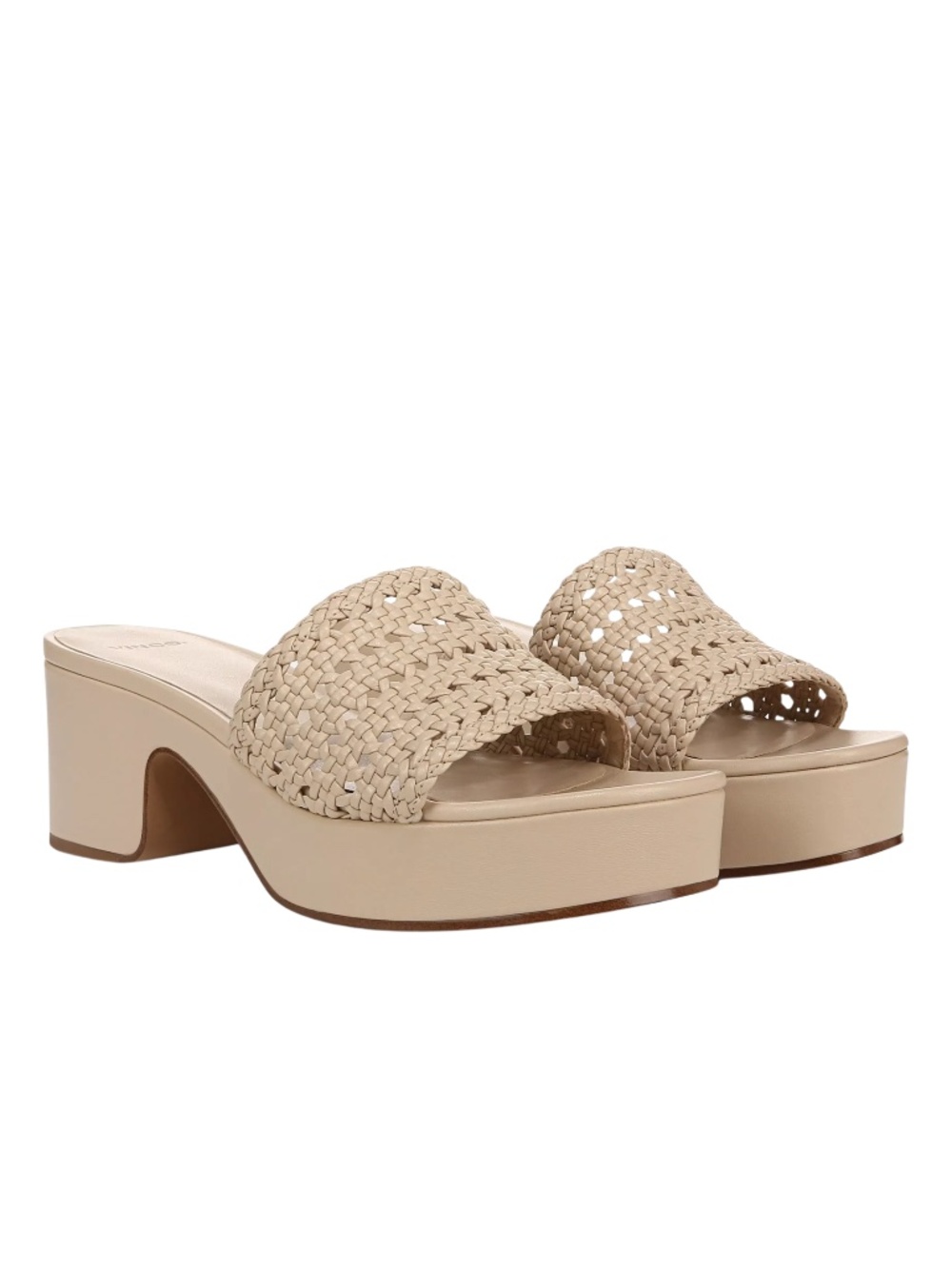 VINCE Margo Woven Leather Platform Sandal in Birch Sand Sz. 9.5